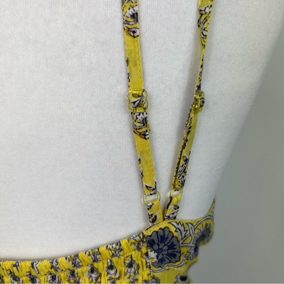 East Artisan Anokhi Maxi Dress Size 18 Bright Yellow Block Print Tiered Boho - Picture 8 of 9